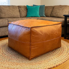 Leather pouf ottoman handmade - pouf,