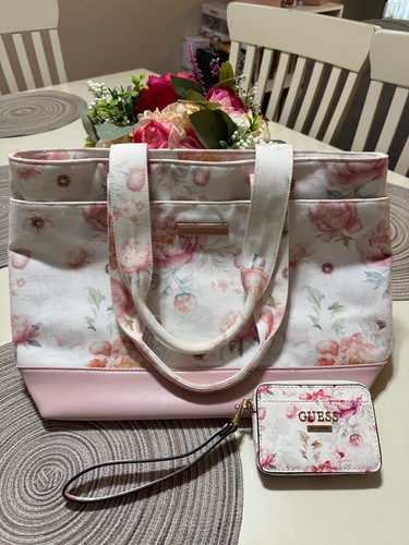 Borsa guess bianca floreale - guess,