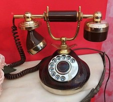 Raro Telefono Fisso TELCER GOLD PLATED 18 K  In Cuoio Funzionante 