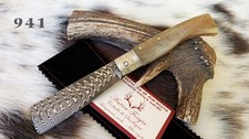 COLTELLO SARDO ARTIGIANALE MOZZETTA LAMA DAMASCO, MANICO CORNO DI MONTONE