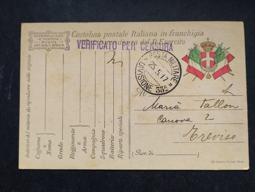 Timbro ww1 posta militare - timbro, 33°