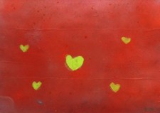 Piccole stelle tra cuori - quadro astratto originale firmato con glitter