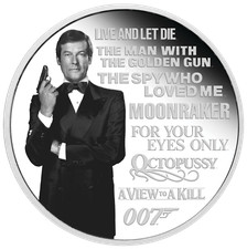 JAMES BOND 007 LEGACY SERIES 2° EMISSIONE 2022 1 oz ARGENTO Roger Moore $1 PROOF di MONETA