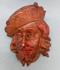 - PICCOLA TESTA IN LEGNO SCOLPITA A MANO - RE / IMPERATORE -