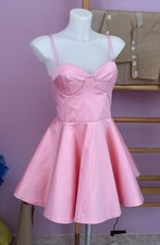 Vestito Corto Rosa In Rasatello Di Cotone Con Tulle