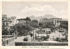 dn409 cartolina portici piazza bellavista e pensione poli napoli