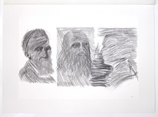 Mario Ceroli Michelangelo e Leonardo ... e io Litografia 52 x 37 cm. Seat 1984