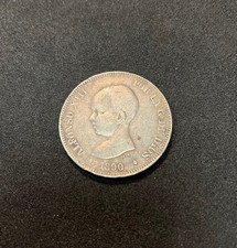 Moneta da 5 pesetas in argento Alfonso XIII 1890