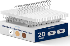 Grucce Appendiabiti Salvaspazio in Legno Bianche, Stampelle Armadio 20 Pezzi Con