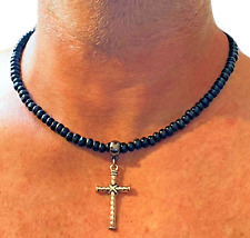 Collana con croce rosario nero