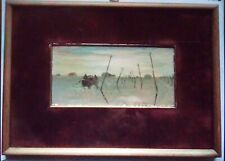 Aldo Borgonzoni(1913-2004) Alluvione del Polesine 1951 - olio su mattonella.