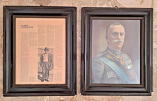2 Quadri Stampa Vittorio Emanuele II Re d'Italia con Storia Cornice Legno Vetro
