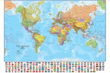 Map Of The World Giant Size 150 x 100cm Flags Wall Print Poster Travel