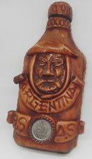 Decanter fiaschetta vetro rivestito in pelle vintage (Argentina) - raro design ornato