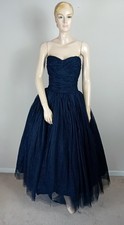 Abito da sera vintage anni 50 nero e blu senza spalline gonna intera pizzo XS S