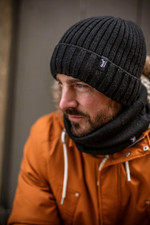 Portacalore - Sciarpa da uomo termica 2,6 tog in pile lavorata a maglia scalda collo nera