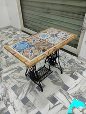 TAVOLINO IN GHISA "SINGER"  CON PIANO TAVOLO IN MARMO/RIGGIOLE