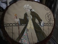 cuscino antico in lana e velluto ricamato a mano diam.65cm condizioni perfette 