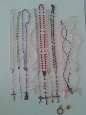 Collezione n°11 rosario rosari vari materiali+ 2 statue san francesco e sant'ant