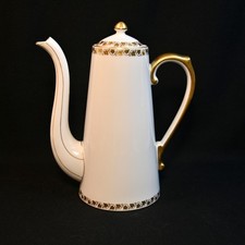 Caffettiera Limoges T&V con coperchio 32 once #8812 ghirlanda foglia edera oro su bianco 1907