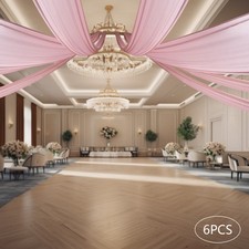 Tende da soffitto rosa profonda per matrimonio 5 piedi x 30 piedi tende trasparenti tendaggio in chiffon nuovo