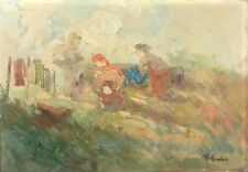 Dipinto Tavoletta Lavandaie Lavatoio Guido Guidi cm. 50  x 35