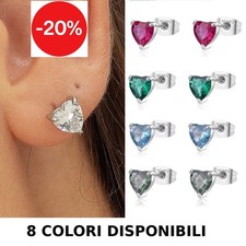 Sagapò Orecchini Donna Cuore a lobo in Acciaio con Zircone Luminoso Vari Colori