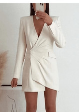 Zara Blazer Drappeggiato Mini Abito Avvolgente Bianco TAGLIA XS FAVORITO BLOGGER