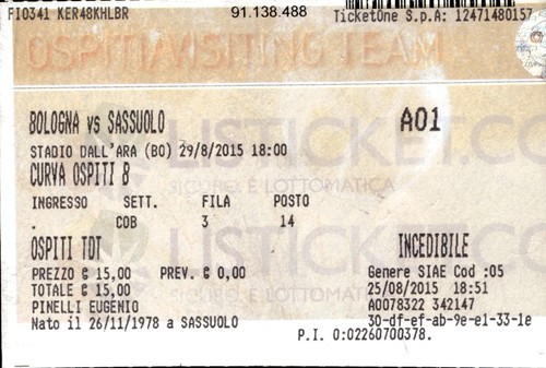 Biglietto stadio bologna - bologna, vs