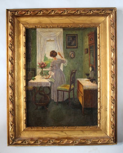 Interno della stanza con - , dama
