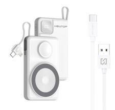 Power Bank Bianco PB47 10000mAh MagSafe per Apple Watch PD 22.5W Cavi Integrati