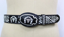 Cintura toro messicano e fibbia ricamata Cinto Charro Piteado stile vintage taglia 38