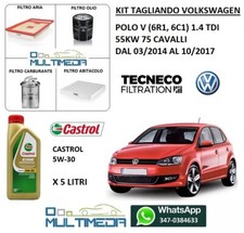 TAGLIANDO FILTRI OLIO CASTROL 5W30 VOLKSWAGEN POLO V 5 1.4 TDI DIESEL 55KW 75 CV