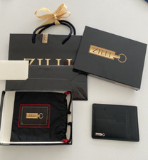 Portafoglio in pelle nera Zilli 100% autentico foderato in seta porta documenti nuovo con etichetta
