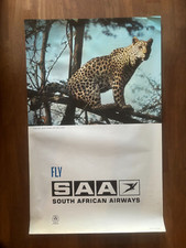 Manifesto Poster,South African Airways FLY SAA KRUGER NAT. PARK CHEETAH anni 70