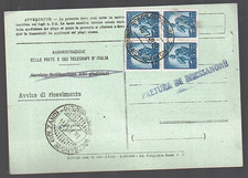 AVVISO DI RICEVIMENTO ATTI GIUDIZIARI AFFRANCATO QUARTINA DEMOCRATICA IN TARIFFA