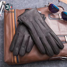 Guanti Uomo in Pelle Di Pecora 100% Caldi Morbidi Con Fodera in Peluche