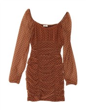 HOLLISTER Womens Regular Bodycon Dress UK 8 Small Brown Geometric PG17