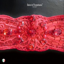 Cintura a Vita Alta Donna Ecopelle Macramè Ricamata a Mano Accessori Moda Lusso