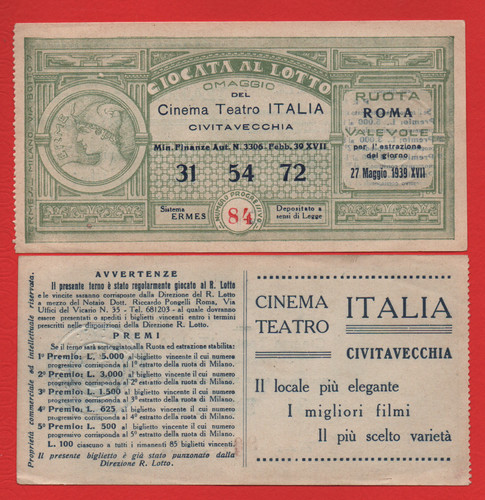 Biglietto giocata lotto - al,