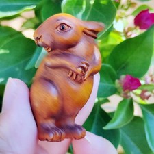M8266 - Statuina Netsuke in legno di bosso intagliato a mano da 2" - Bellissimo coniglio