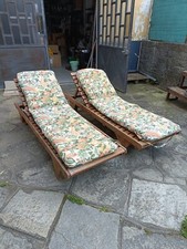 SET LETTINI DA GIARDINO IN LEGNO DI TEAK CON RUOTE E MATERASSINO