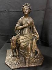 Scultura francese in bronzo patinato dama con cane epoca fine del XIX secolo ...