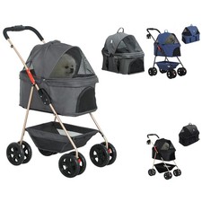 PawHut Passeggino Pieghevole per Cani 3 in 1 con Trasportino e Cestino