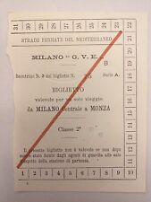 BIGLIETTO TRENO MILANO MONZA 1900 STRADE FERRATE DEL MEDITERRANEO MILANO G.V.E.