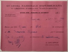 RSI GNR 1a LEGIONE TAGLIAMENTO 1944 BUONO UFFICIO ARMI MUNIZIONI ED AUTOMEZZI