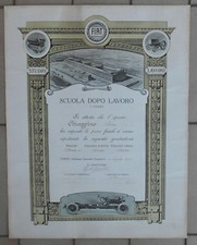 FIAT LINGOTTO ATTESTATO DIPLOMA STUDIO LAVORO SCUOLA DOPO LAVORO DEL 1925 TORINO
