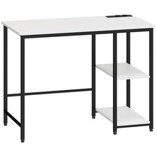 HOMCOM Scrivania Moderna con Scaffali e Prese di Ricarica Bianco e Nero