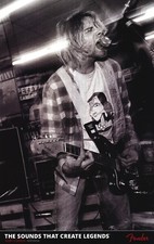 FENDER POSTER ~ Kurt Cobain dei Nirvana Jaguar chitarra Nevermind su amplificatore in studio