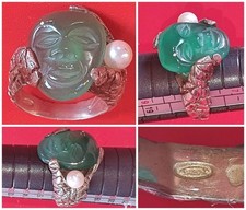 Anello ARGENTO 925❗uomo SERPENTE❗pietre GIADA❗verde PERLA❗️acqua dolce TESCHIO❗️